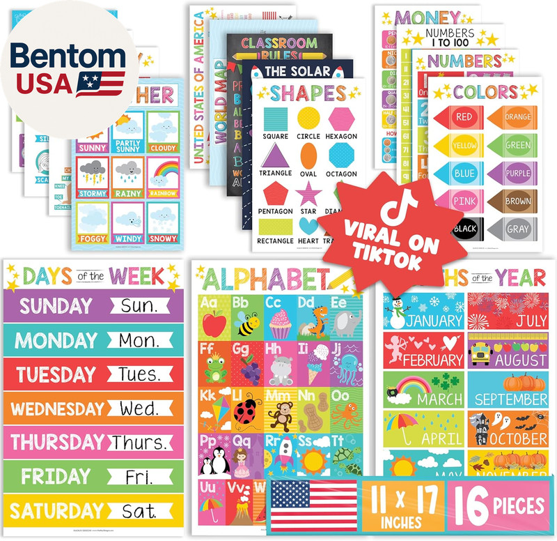 16 Educational Posters for Classroom Must Haves – Laminated Pre-K Posters for To