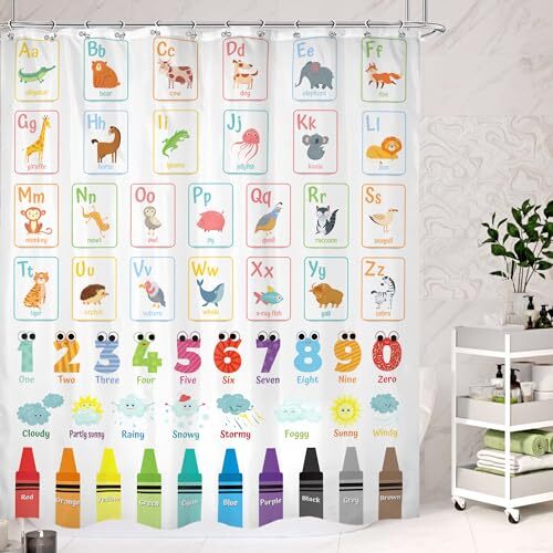 Alphabet ABC Kids Shower Curtain 60Wx72H 60″W x 72″L (Pack of 1) 01colorful