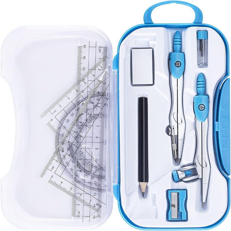 Math Geometry Kit Set 10 Pieces with Shatterproof Storage Box, Student Supplies gallery