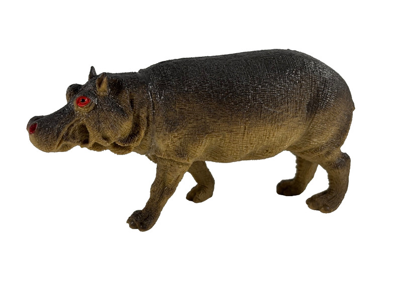 Realistic Brown Hippo Animal Figurine Hand-Painted Plastic Toy Model Collectible