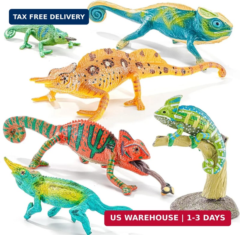 Totsmlie 6PCS Realistic Chameleon Animal Figurines Toys Set, Reptile Toys for Ki