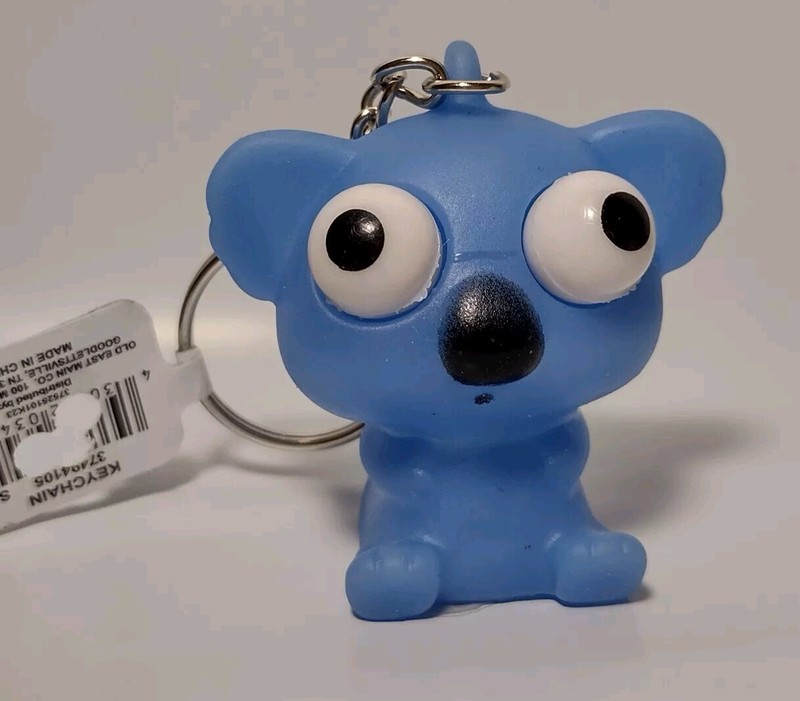 Blue Koala Bear Rubber Squeeze Toy Eyes Pop Keychain Stress Fidget Tiny 1.5″