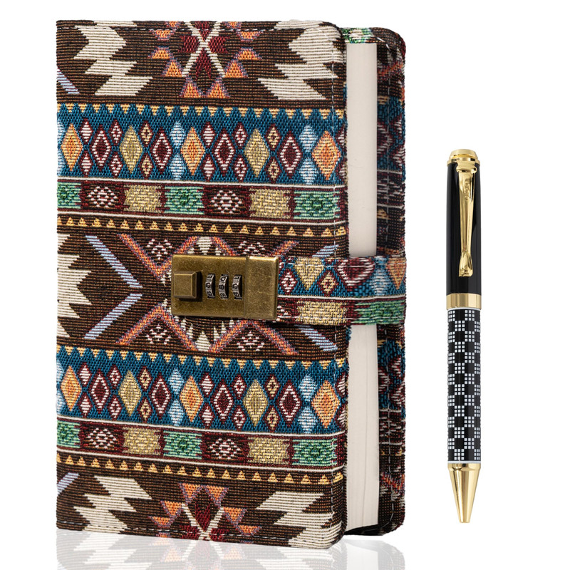 Tiefossi Fabric Diary Lock Lined Lock Journal For Women Men Aesthetic Diary Pen