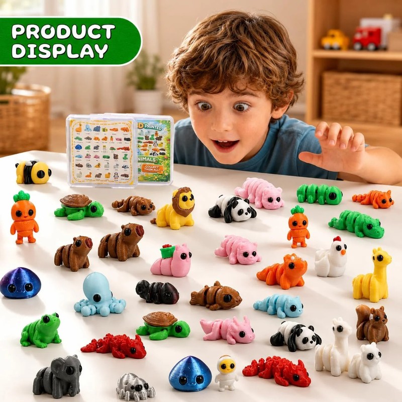 37PCS Mini 3D Printed Animals, Articulated Animal Figurines Bulk, Flexible 3D Pr gallery