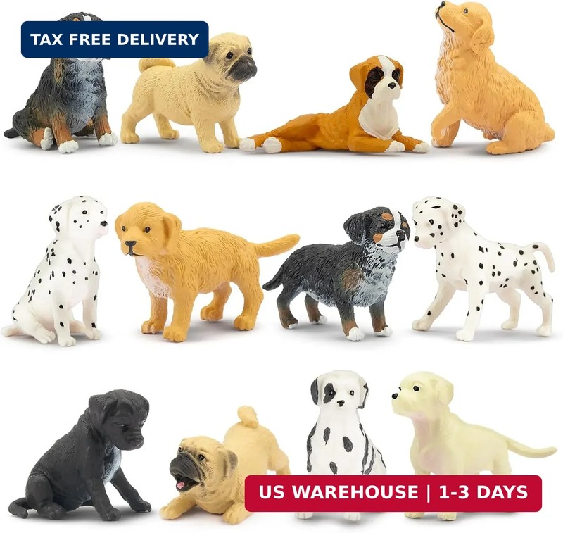 Toymany 12PCS Mini Dog Figurines Playset, Realistic Detailed Plastic Puppy Figur