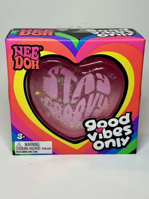 Needoh Good Vibes Only Heart “Stay Groovy” Pink Glitter Viral Squishy🔥AUTHENTIC