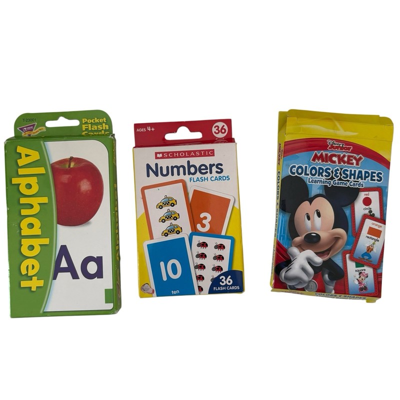 Flash Cards Lot Of 3 ABC Alphabet, Numbers, Mickey Colors & Shapes Preschool