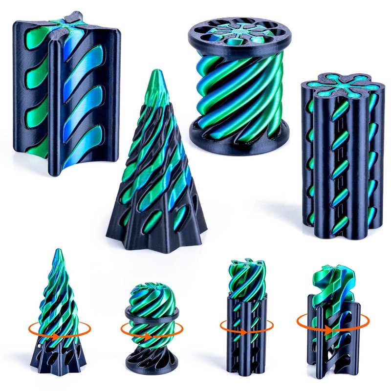 3Dgenius 4 Pack Impossible Cone Fidget Toy, 3D Printed Black+dark Blue Green