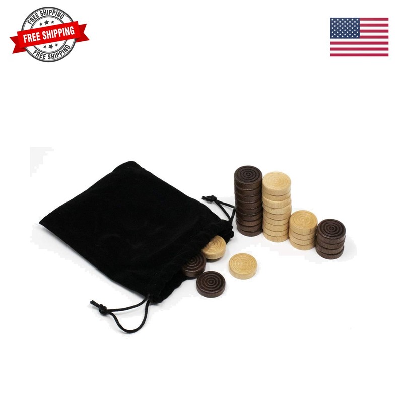Solid Wood Backgammon and Checkers Pieces 30 Replacement Ridged Game Chips wi…