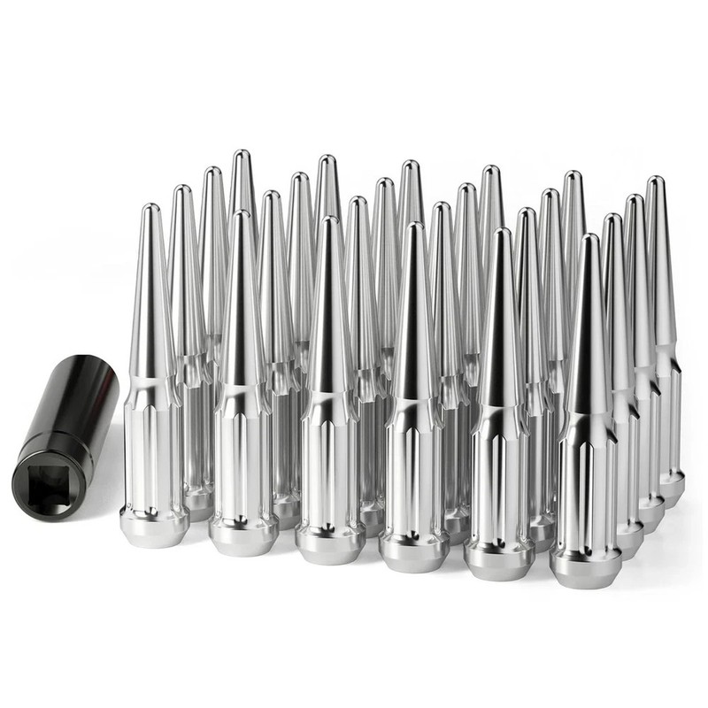 M14x1.5 Spike Lug Nuts 24 Pcs, Chrome Spiked Lug Nut with Spline Key for Chevy S