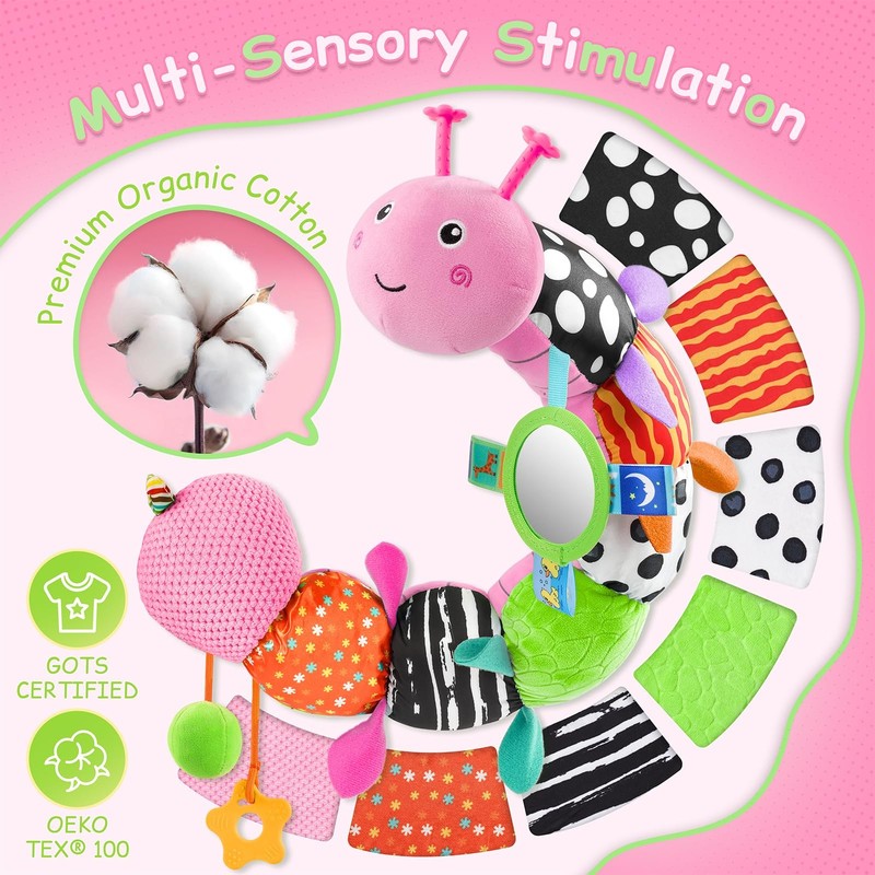 Tummy Time Baby Toys Sensory Musical Animal Stuffed Car Caterpillar, Pink gallery