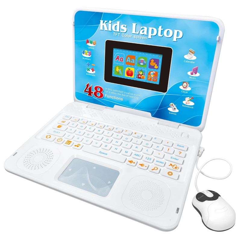 Kids Laptop, Color Screen Educational Laptop with 48 11”x 8”x 1.2”, White