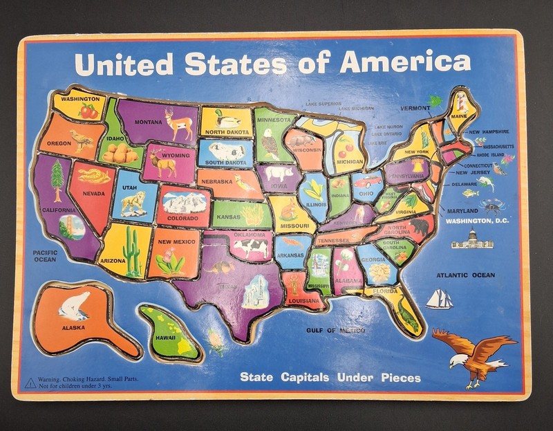 USA Map Puzzle Geography Wooden State Pieces Capitals Under Kids Learning Toy gallery