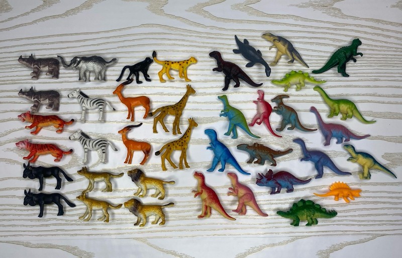 Plastic Animal & Dinosaur Toy Figures Lot (38) Zoo Safari Prehistoric Mix Mini