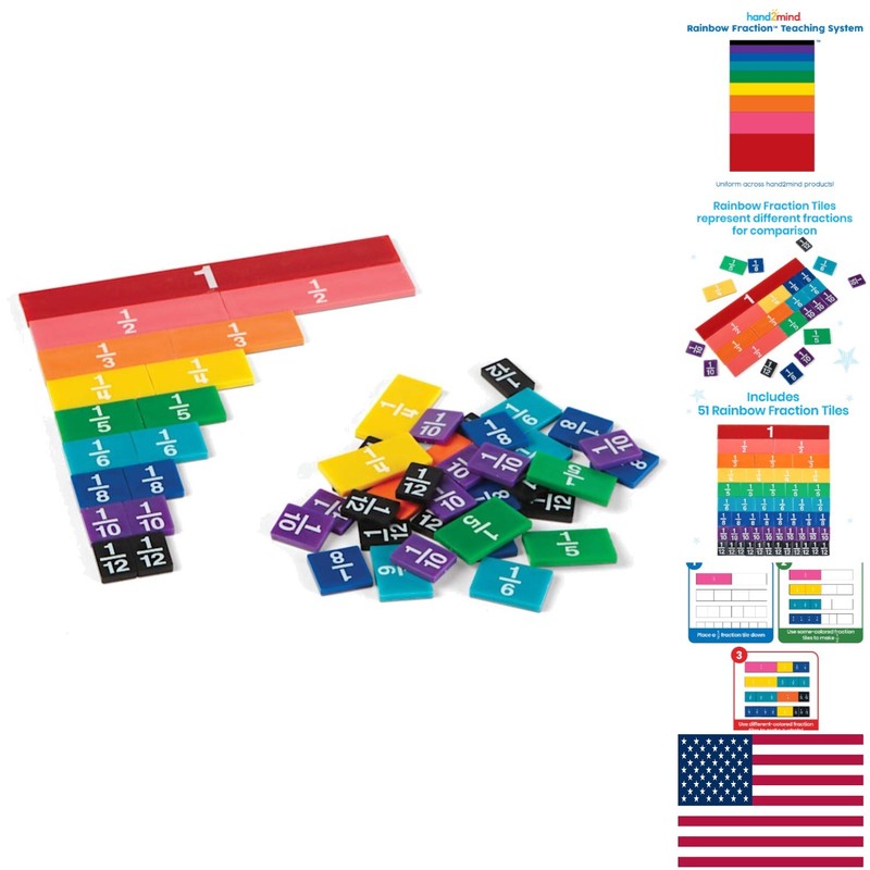 Durable Plastic Rainbow Fraction Tiles for Engaging Math Lessons – Set of 51