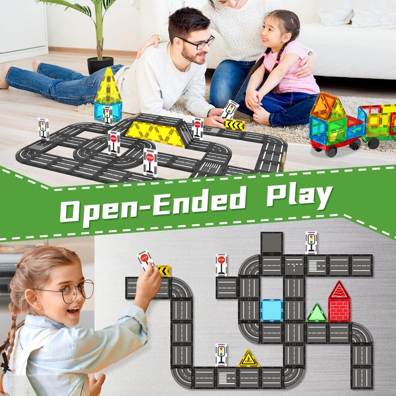 Magnetic Tiles Road Set, Magnet for Kids Ages 3-5 4-8 5-7, 1 inch, Gray gallery