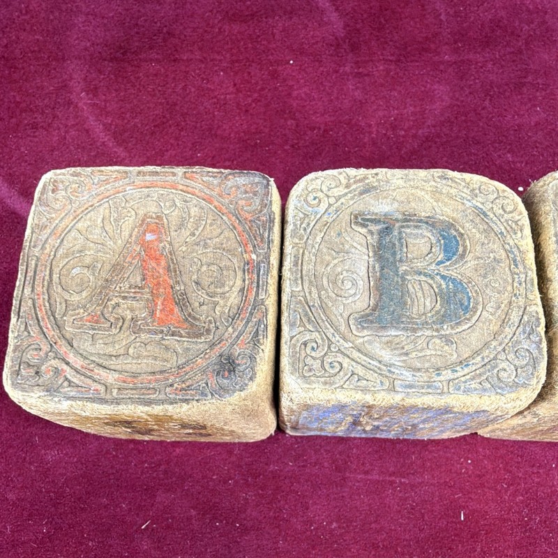 Vintage Style Wooden Alphabet Blocks Letter Cubes Lot - Letters A B L U Y O & gallery