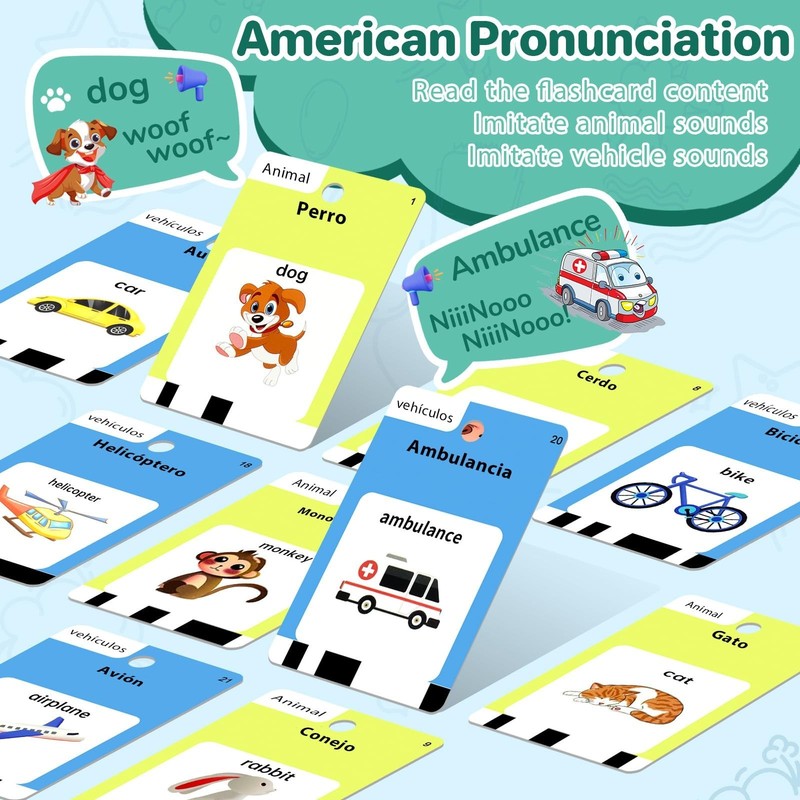 Bilingual Talking Flash Cards - Spanish & English, Montessori Learning Toy for T gallery