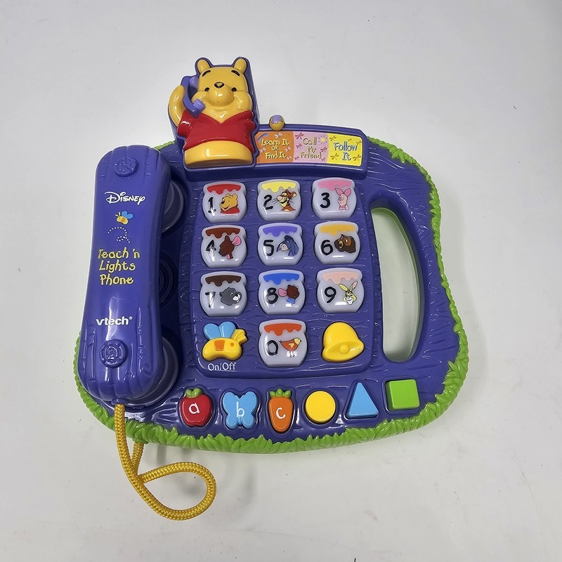 VTech Disney Winnie the Pooh Teach ’n Lights Phone Learning Toy Works! 2004 VTG
