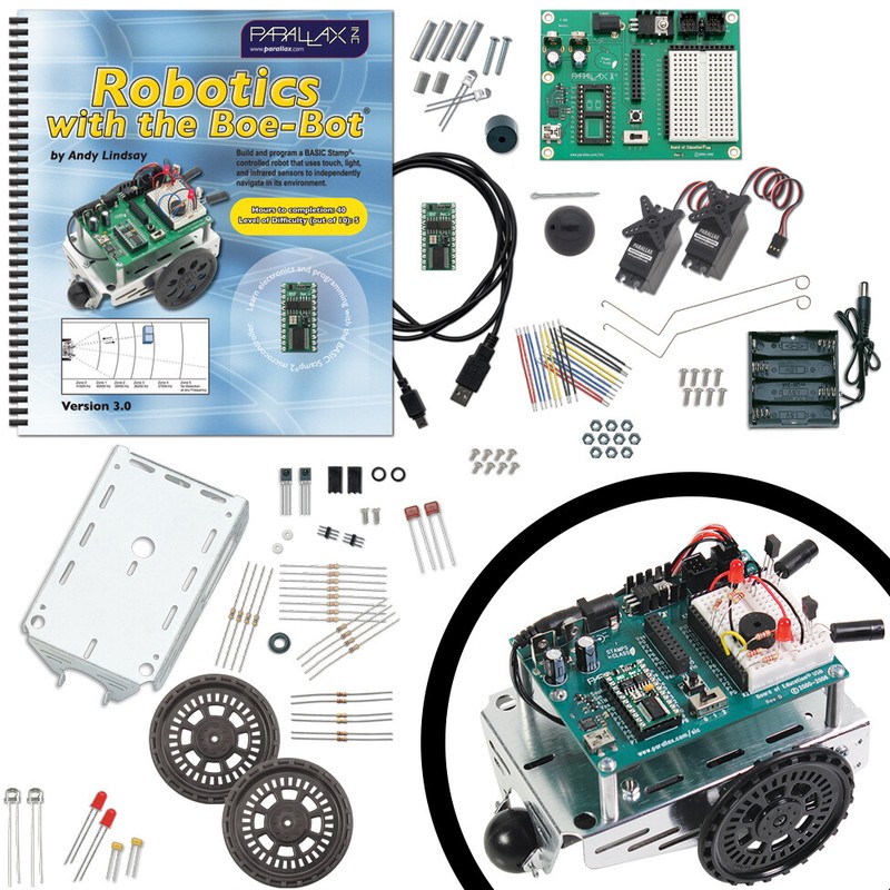 Parallax 28832 Programmable Boe-Bot Robot Kit – USB Version (non-solder)