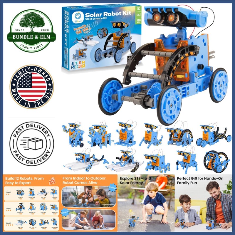 Solar and Battery Powered Building Robot Kit for Kids, Develops Critical Skills