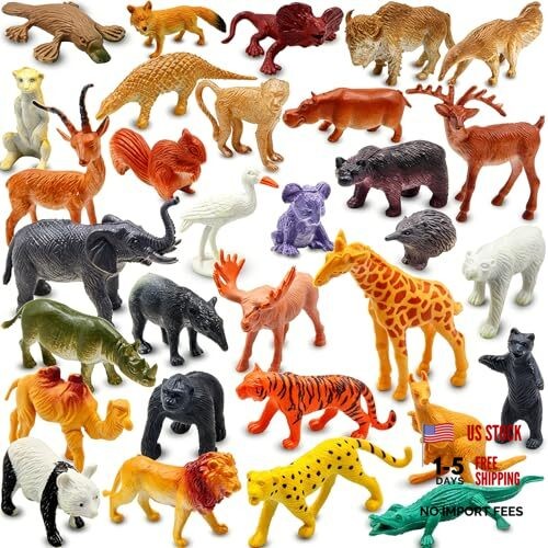 32 Pcs Educational Gift Set for Wild Zoo Animals – Realistic Mini Figurines