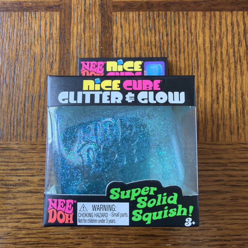 Schylling NeeDoh Blue Nice Cube Glitter & Glow Super Solid Squishy Toy Sensory