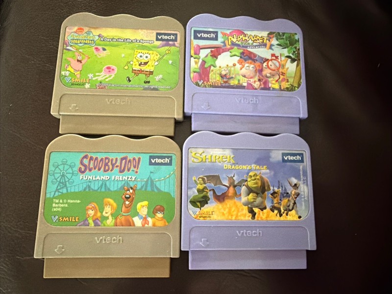 Lot Of 4 Vtech Games- Scooby Doo, Shrek, Spongebob, Alphabet Park