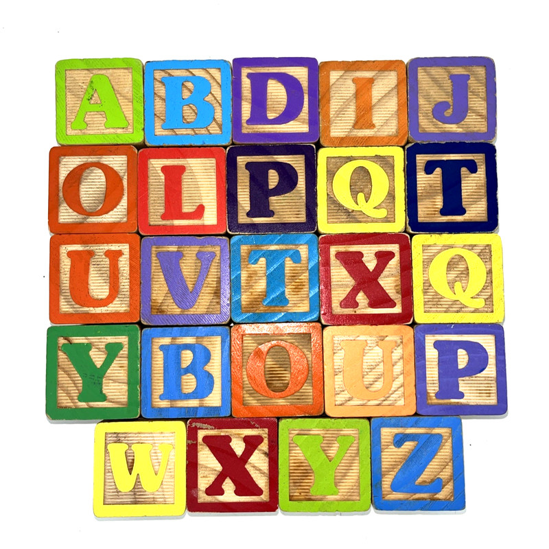 VTG Lot of 24 Alphabet Wood Block Letters Embossed Pictures kids Learning toys