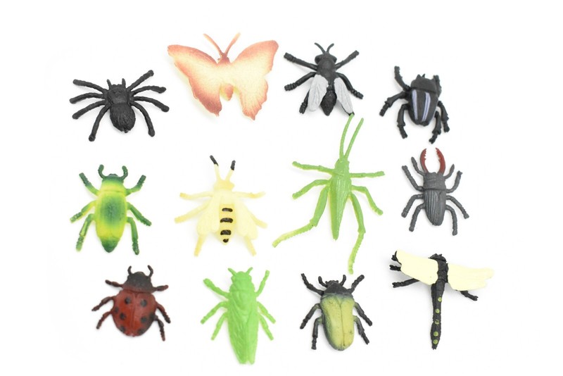 Insects, Pack of 12, Realistic Plastic Toy Bugs, All About 1″ F6092 B381