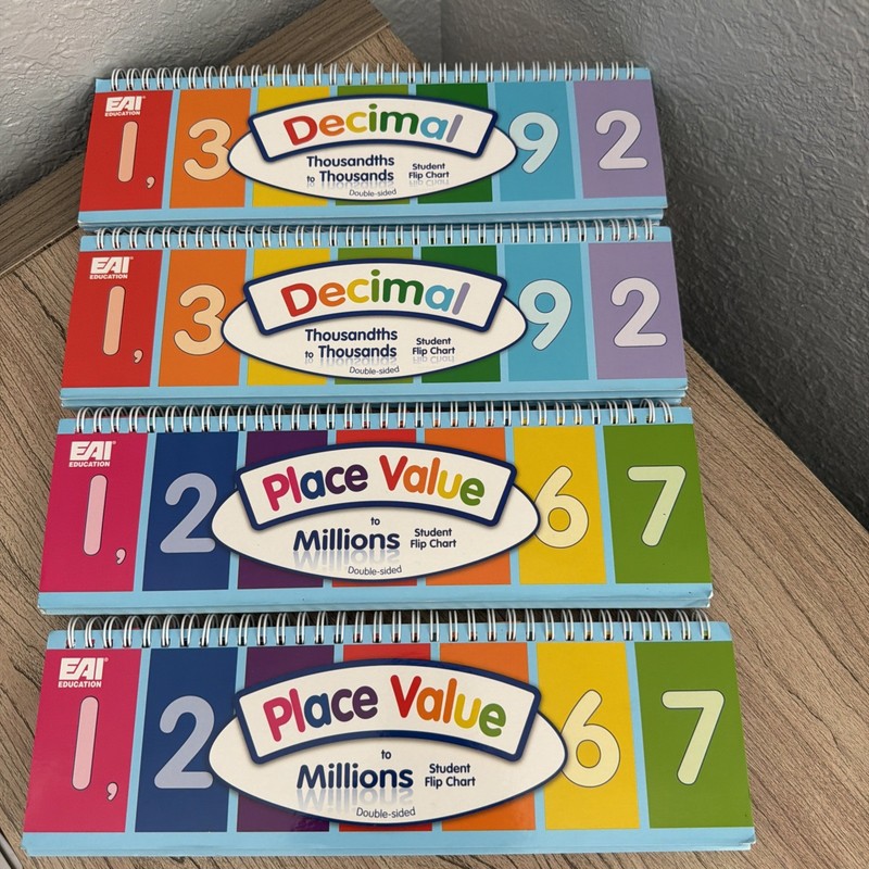 EAI Education Place Value Student Flip Charts Set of 4 Up to Millions Decimals