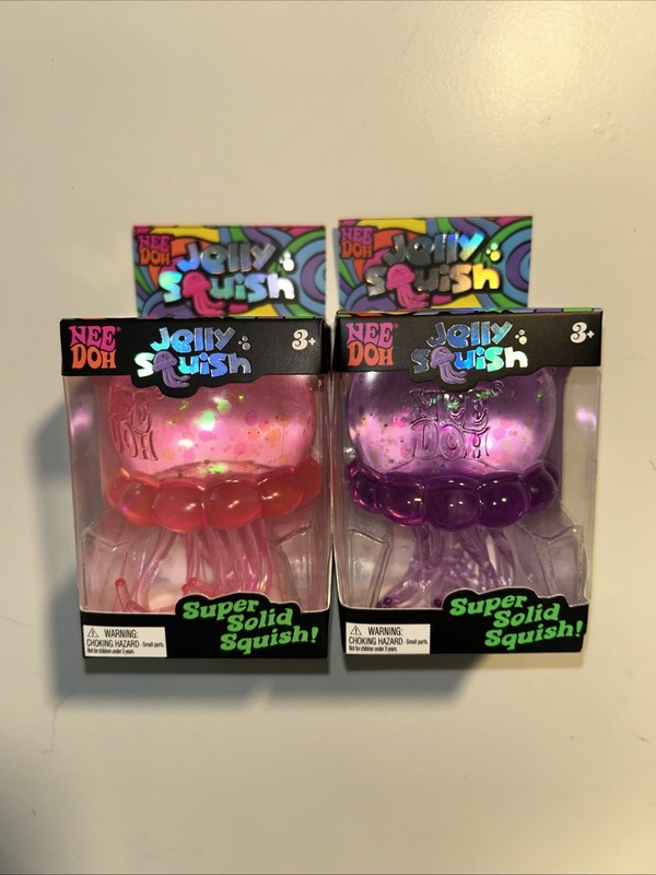 RARE NeeDoh JELLY SQUISH Set of 2 Purple + Pink Jellyfish Solid Squish NEW