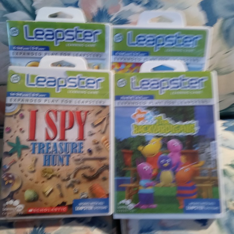 Leap Frog Leapster 2 Game Cartridge Lot 4 Titles I Spy ,Up,outwit&Backyardgins