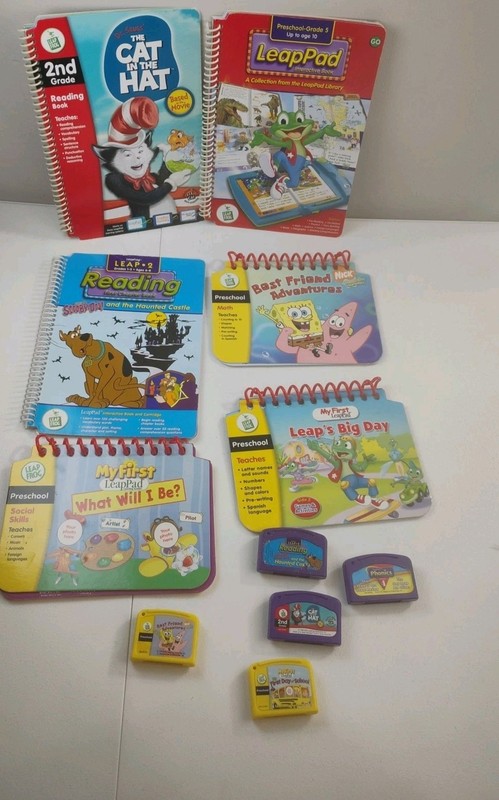 Lot of 5 Leapfrog Cartridges And 6 LeapPad Books Scooby SpongeBob Free Shipping