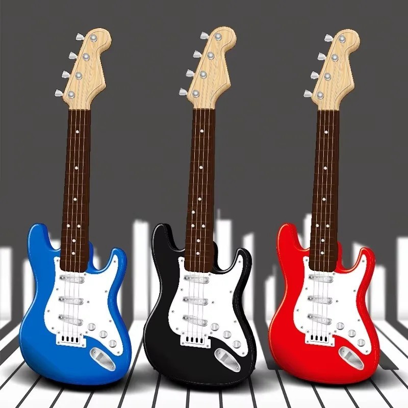 Portable red electric guitar toy for children -musical instrument with 4 strings gallery