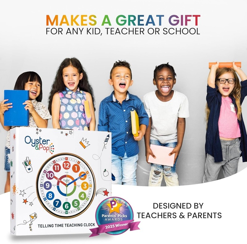 10" Silent Wall Clock for Kids with Labelled Hands and Numbers, Educational Tool gallery