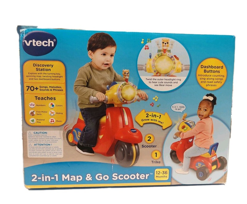 VTech 2-in-1 Map & Go Scooter – 12 – 36 Months – NOB – 70+ Songs, Melodies +