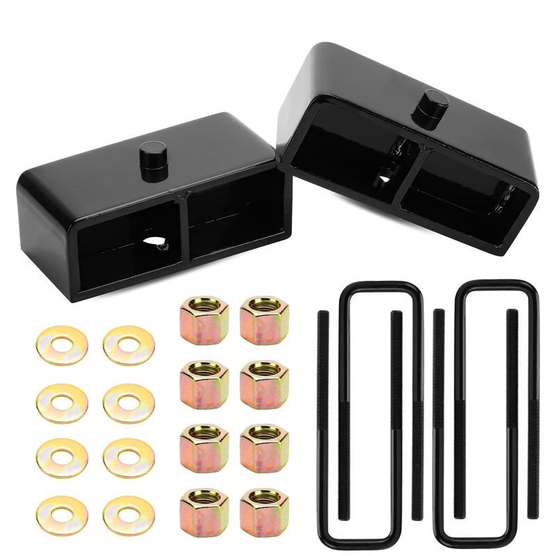 1″ Rear Leveling Lift Block Kit w/Extra Long Square Leaf Spring U-Bolts Fit f…