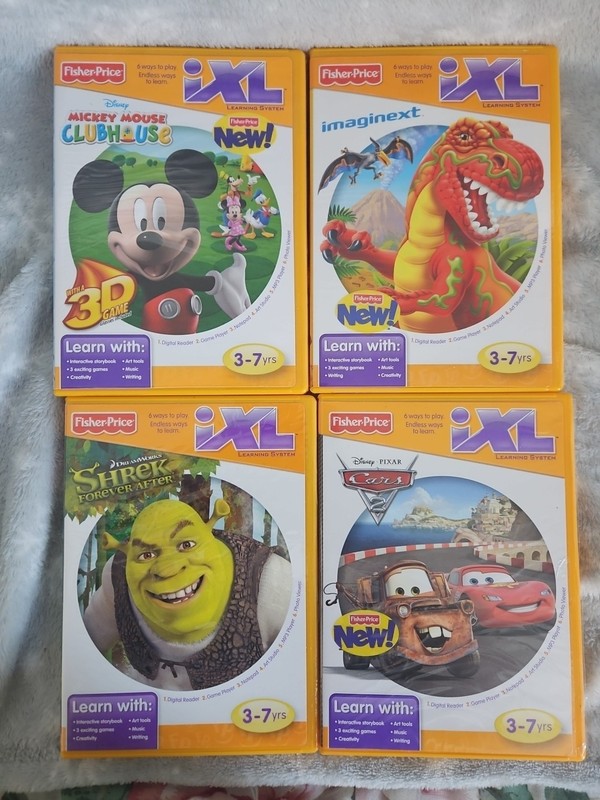 Fisher Price iXL Learning System Games Lot of 4 Games Cars Shrek Mickey Mouse