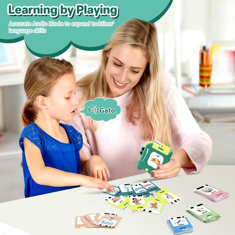 Bilingual Talking Flash Cards - Spanish & English, Montessori Learning Toy for T gallery