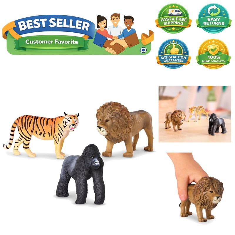 Realistic Jungle Animal Figurines, Plastic Lion, Tiger & Gorilla Toys – Colle…