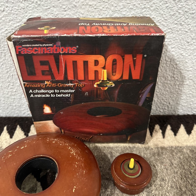 VTG The Amazing Anti-Gravity Top Levitron Cherry Wood Fascinations CIB 2003 gallery