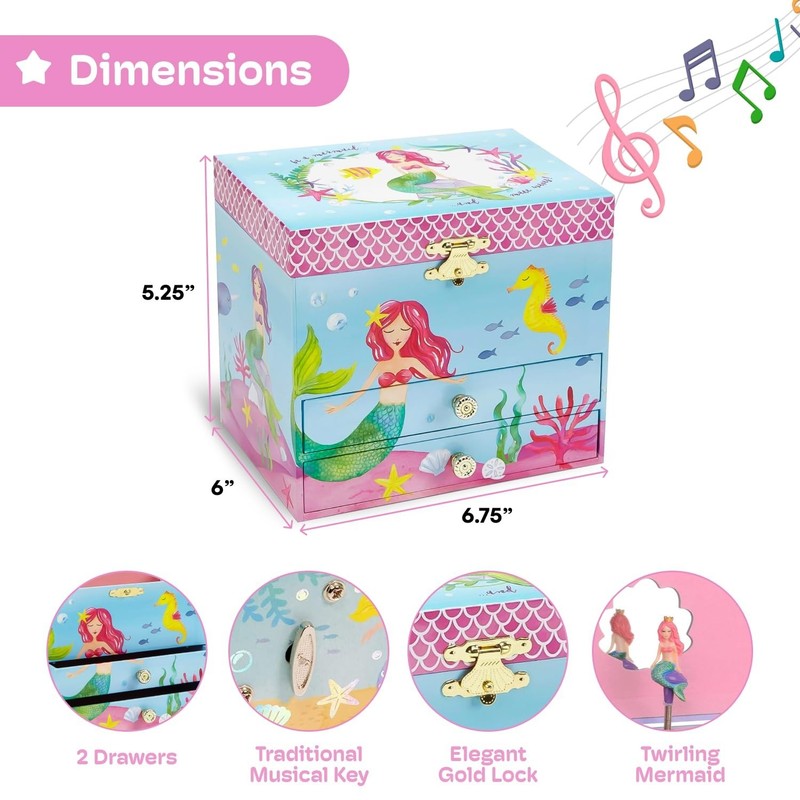 Jewelkeeper Mermaid Musical Jewelry Box for Girls with Two Pullout Drawers, U... gallery