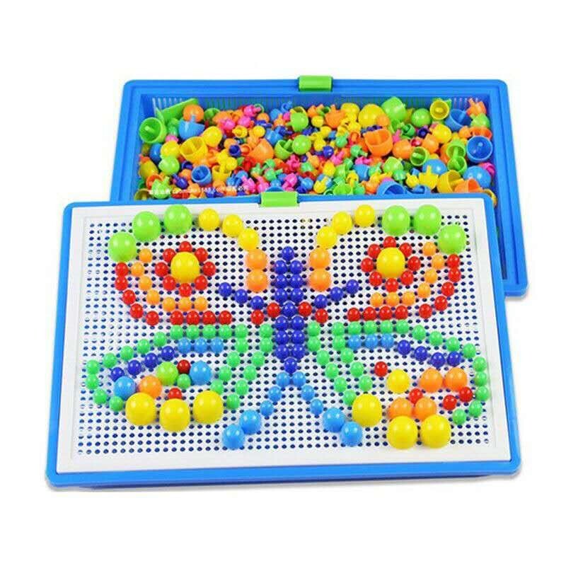 296PCS Educational Mosaic Picture Puzzle Kids Toy Mushroom Nail Kit Set Pegboard