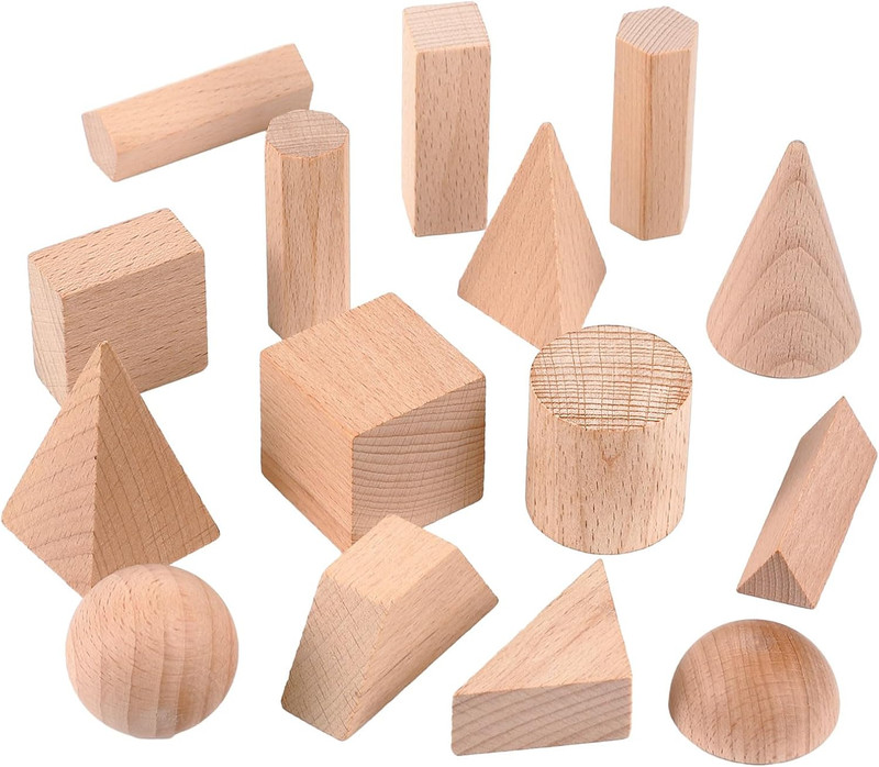 15 Pcs 3D Shapes Geometric Solids Wooden Shapes Large Size Burlywood Color Geome gallery