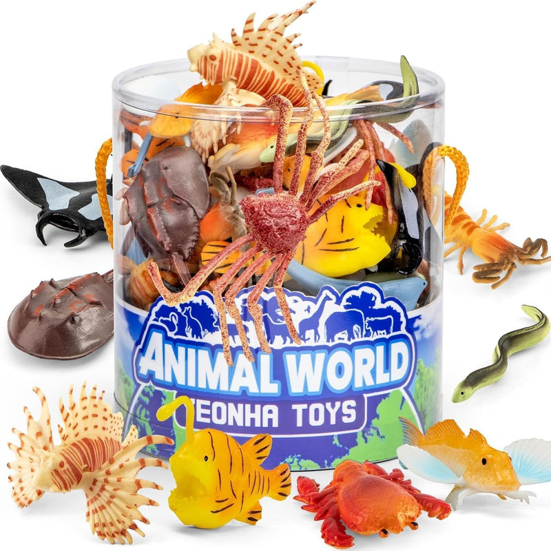Sea Animals Toys with Gift Box 48 Pcs Mini Vinyl Plastic Ocean Animal Figure Sea