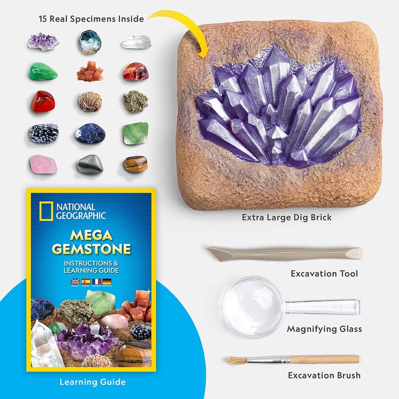 NATIONAL GEOGRAPHIC Mega Gemstone Dig Kit – Dig Up 15 Real Gems, STEM Science gallery