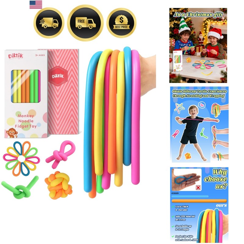 10 Pack Sensory Toys for Kids – Upgraded Extra-Thick Stretchy Sensory Strings…