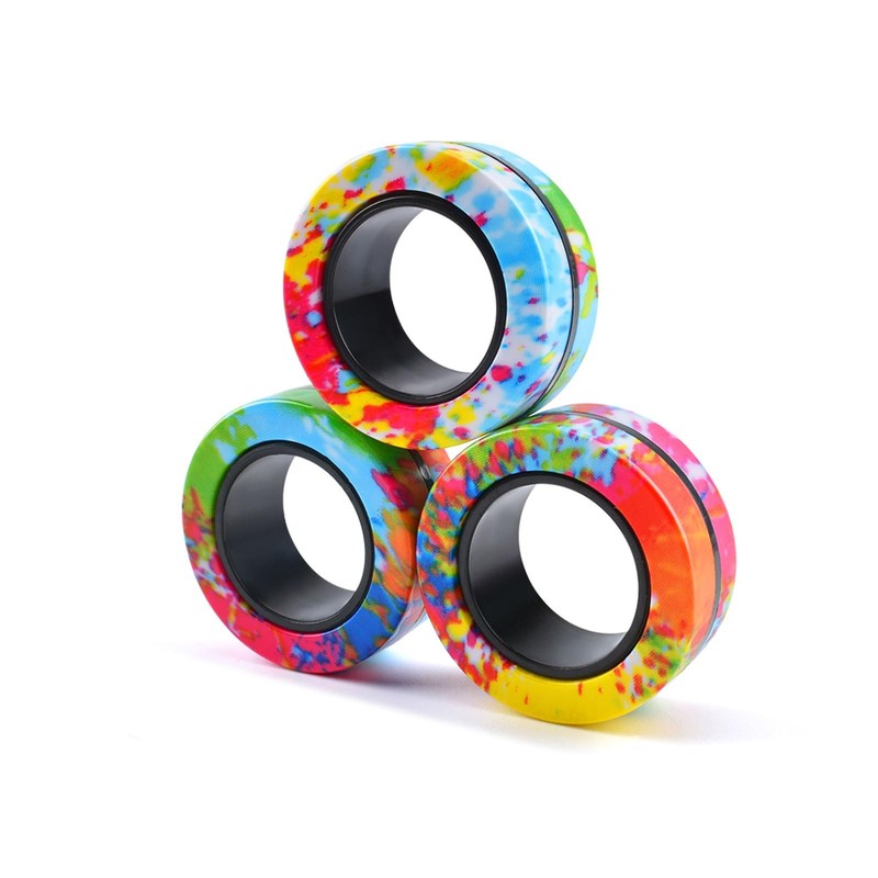 Cevioce 3Pcs Magnetic Rings Fidget Toy Set, ADHD Anxiety Small, [Multi]