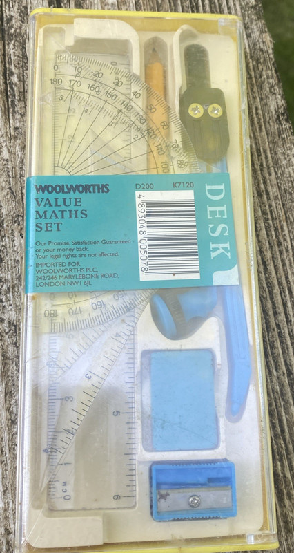 Woolworths Vintage Student Math set Ruler Compass Protractor Eraser Sealed